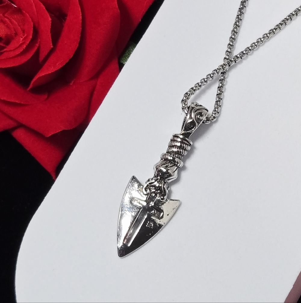 Mens Cross Arrowhead Necklace Stainless Steel 24" Chain Christian Western Biker - Picture 6 of 6